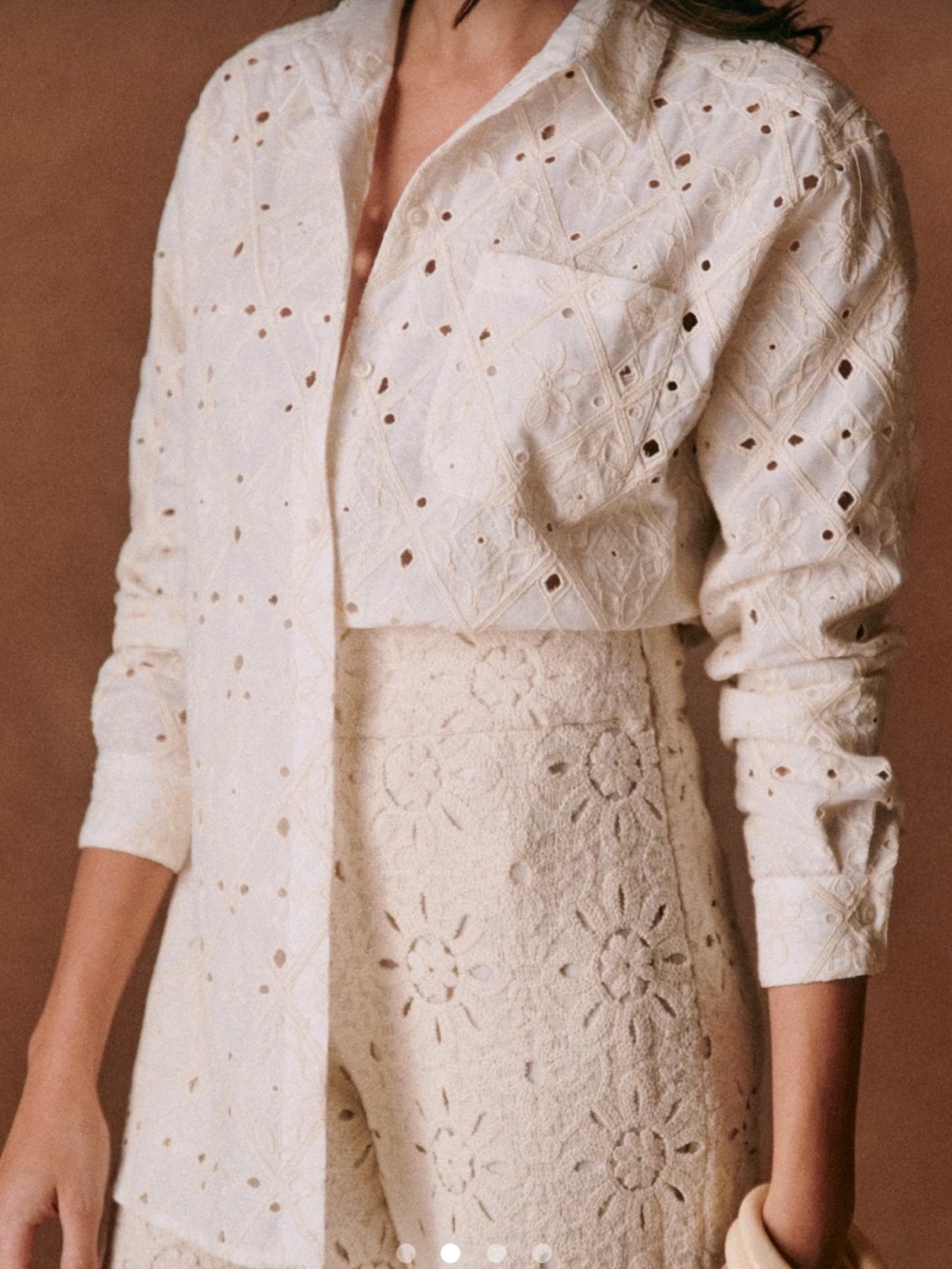 Sezane Max Ecru Embroidery Eyelet Button Shirt 36
